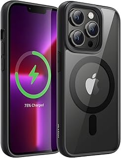 JETech Magnetic Case for iPhone 13 Pro 6.1-Inch Compatible with MagSafe, Shockproof Phone Bumper Cover, Solid Color Matte TPU Frame, Anti-Scratch Clear Back (Black)